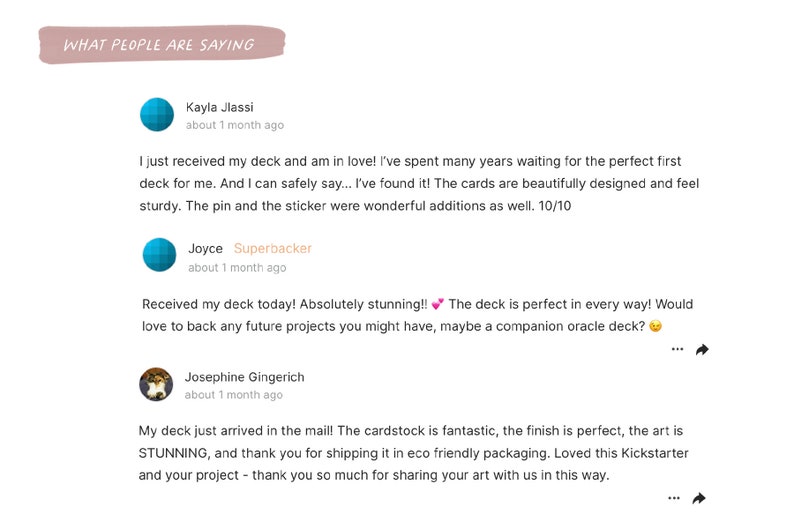 May include: Image featuring customer testimonials about a product. The text includes positive feedback about the product's design, quality, and packaging. The phrase "WHAT PEOPLE ARE SAYING" is at the top.