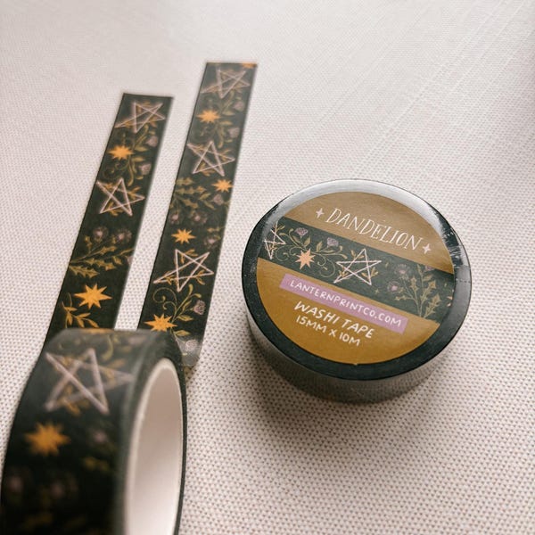 Dandelion Washi Tape - Green witch | Herbs & pentagrams