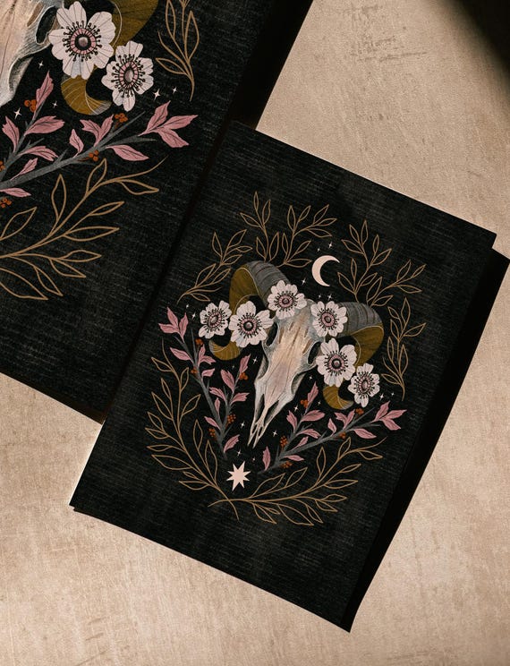 Keeper of Bones, Multiple Sizes, Gliclee print | Witchy Decor | Curio Collector | Hawthorn & Anemones