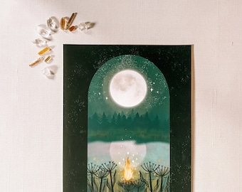 Midnight Magick, Archival Print 8”x 10” | Witchy Decor | Magical Art | Moon art