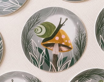 Happy Snail Matte Vinyl Sticker | Moon Bathing Mushroom Art (3" Sticker)