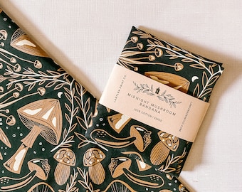 Midnight Mushroom Bandana | Altar cloth | BROWN | Witchy Decor