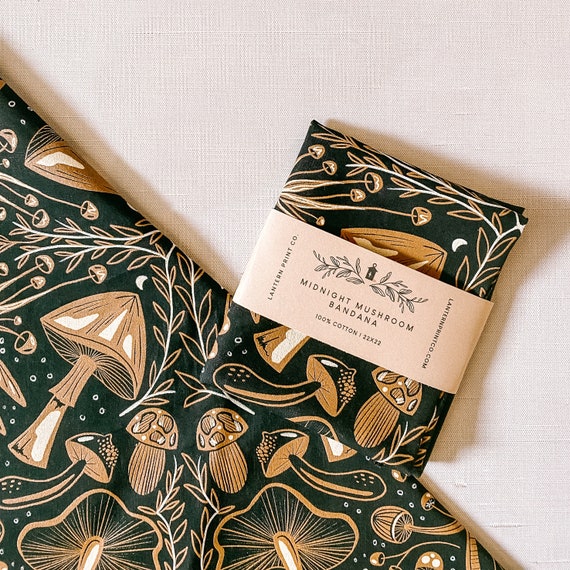 Midnight Mushroom Bandana | Altar cloth | BROWN | Witchy Decor