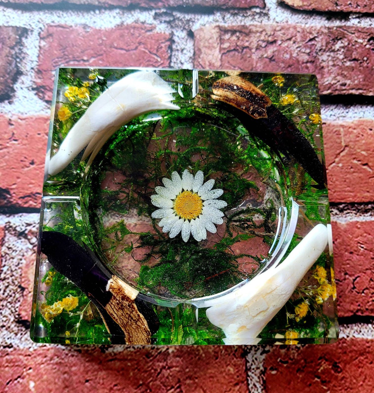 Epoxy Resin Ashtray with Preserved Moss Pressed Flowers and Etsy