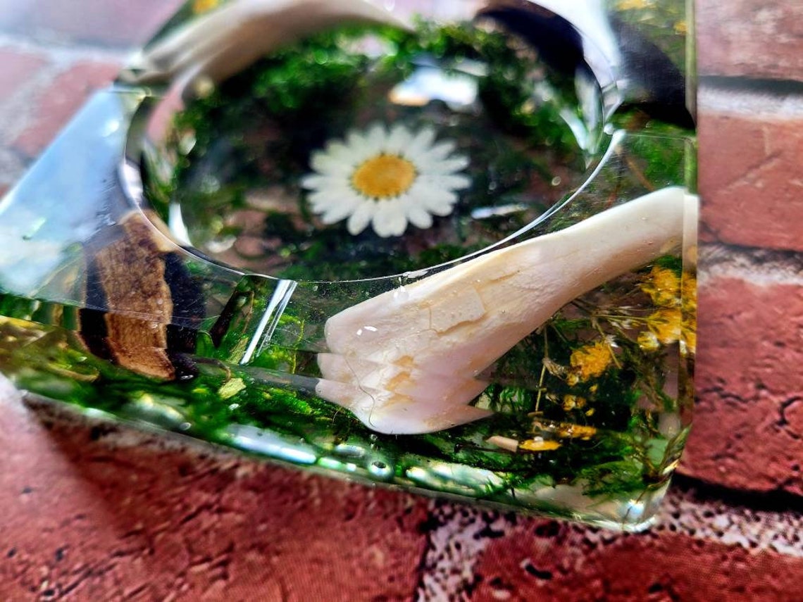 Epoxy Resin Ashtray with Preserved Moss Pressed Flowers and Etsy