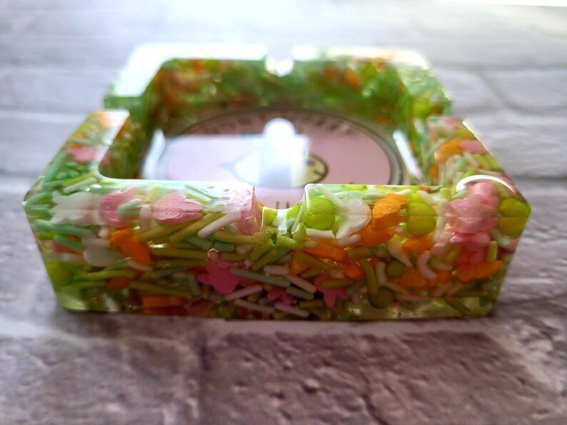 Epoxy Resin Ashtray with Spring Easter Sprinkles Don/'t Worry Bee Happy
