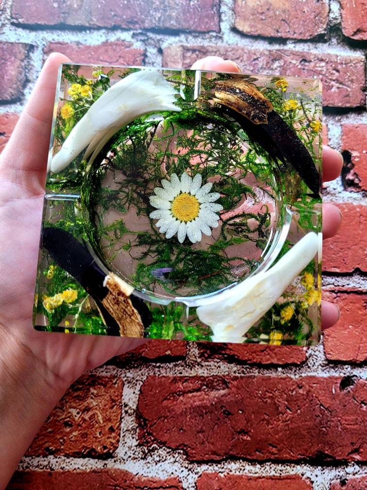 Epoxy Resin Ashtray with Preserved Moss Pressed Flowers and Etsy