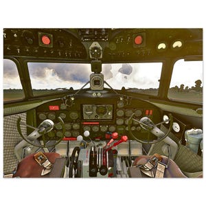 Douglas DC-3 Cockpit Watercolor Print – Vintage Flight Deck Art | Retro Aviation Decor, AvGeek Gift, Pilot Wall Poster