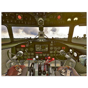 Douglas DC-3 Cockpit Digital Watercolor – Vintage Flight Deck Art | Retro Aviation Decor, AvGeek Gift, Pilot Wall Poster