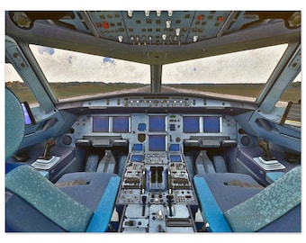 Airbus A320 Flightdeck Watercolor Sketch | Fine Aviation Art Poster | Pilot Gift | Flight Deck Poster