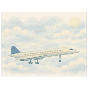 Concorde in the Clouds – Soft Watercolor Aviation Print | Supersonic Jet Wall Art, Pilot Gift, Concorde Decor for Flight Enthusiasts