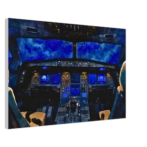 Airbus A330 Cockpit at Night Digital Download | Watercolor Aviation Art | Pilot Gift | Flight Deck Night View | Aircraft Cockpit Wall Decor
