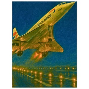 Concorde Takeoff Watercolour Wall Art – British Airways Night Launch | Supersonic Jet Art | Pilot Gift | Aviation Wall Decor