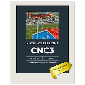 Custom First Solo Flight Watercolour Airport Print – Personalized Name, Date, Airport, Aircraft Type, Tail Registration | Pilot Gift