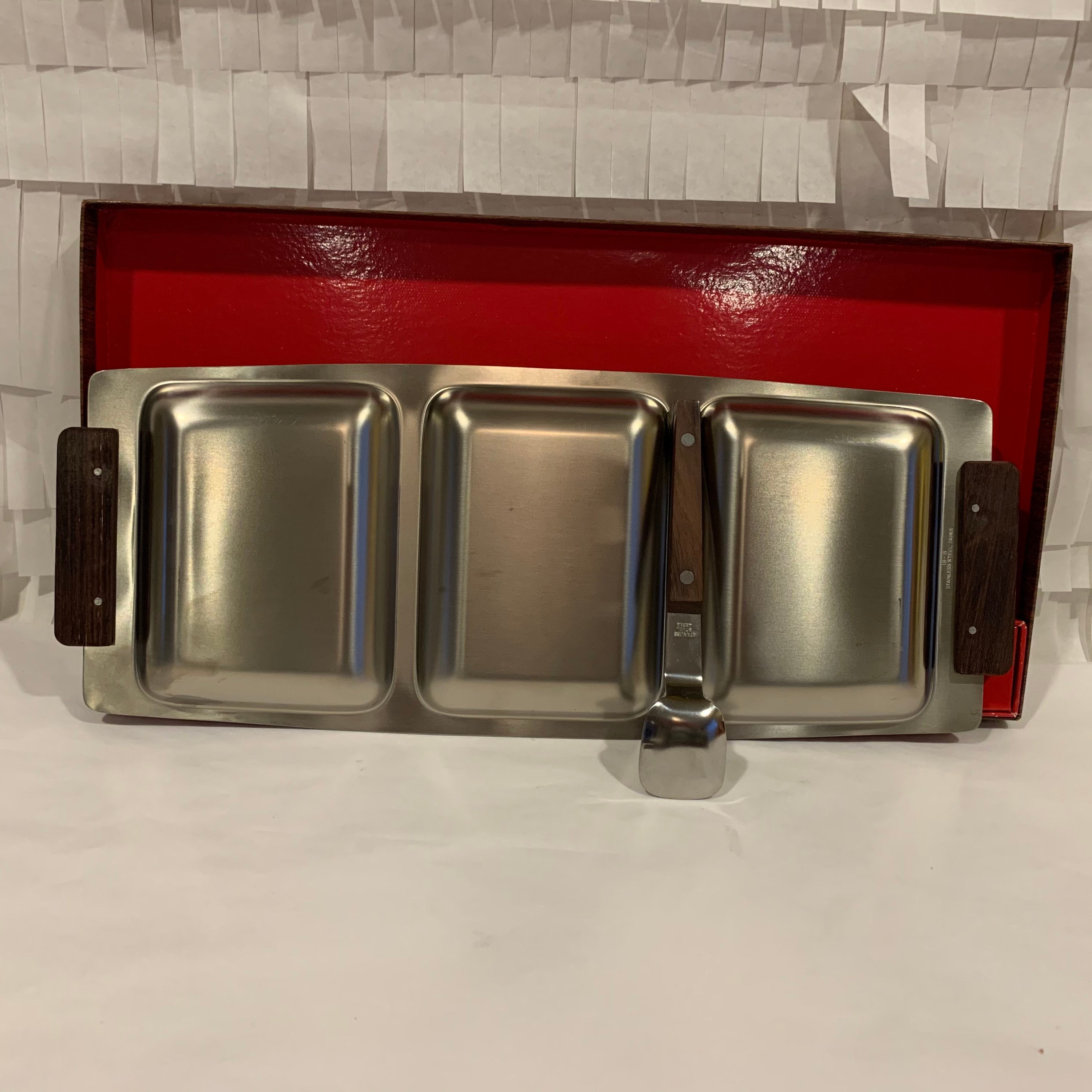 Vintage Triple Tray Serving Piece With Spoon Stainless Steel Etsy New