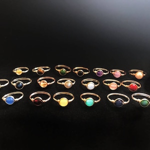 Natürlicher Edelstein Ring, Draht gewickelt Ring, Halbedelstein Ring, Quarz Ring, Edelstein Ring, Perlen Ring, Boho Ring, Gold Ring, Silber Ring