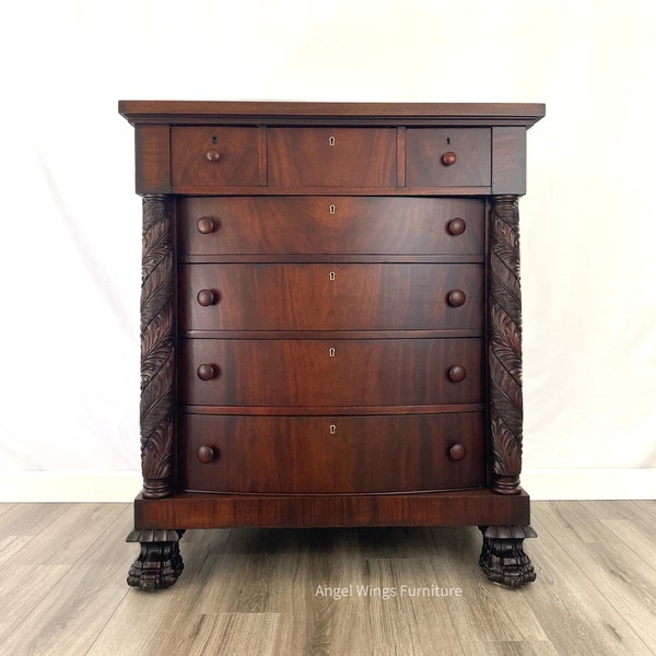 Antique Mahogany Chest of Drawers. Vintage Early American Dresser. Farmhouse Bedroom Furniture. French Country Storage Chest.