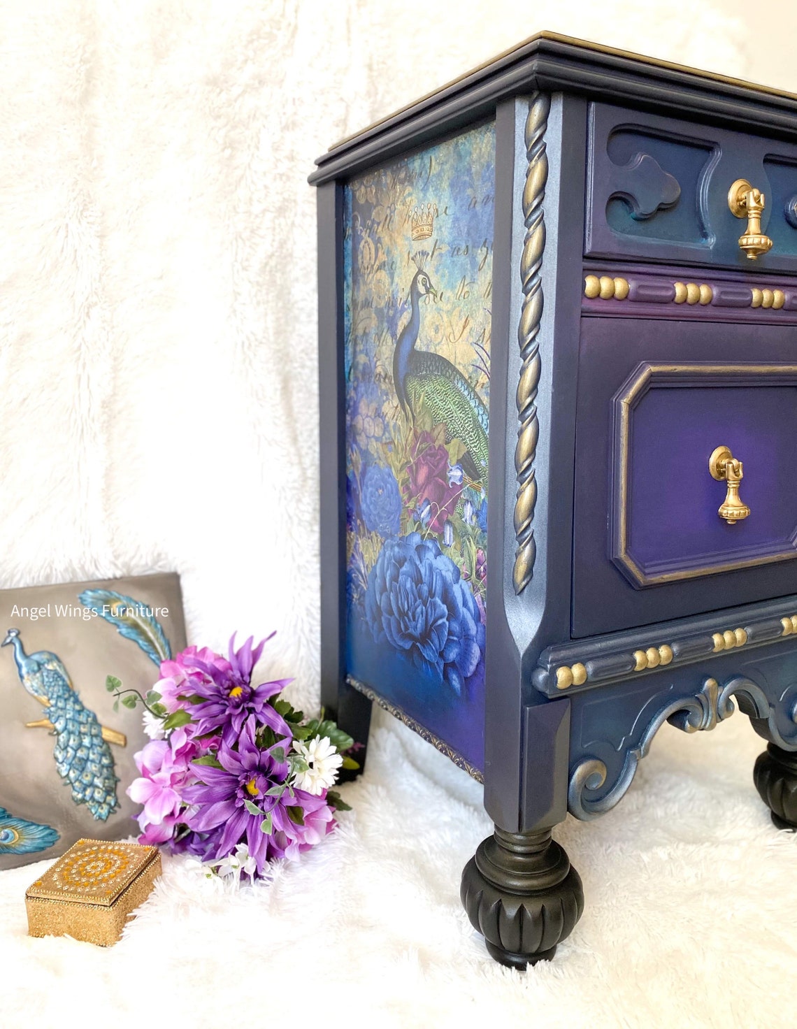 Jacobean Bedside Table. Boho Nightstand. Vintage Side Table. Etsy