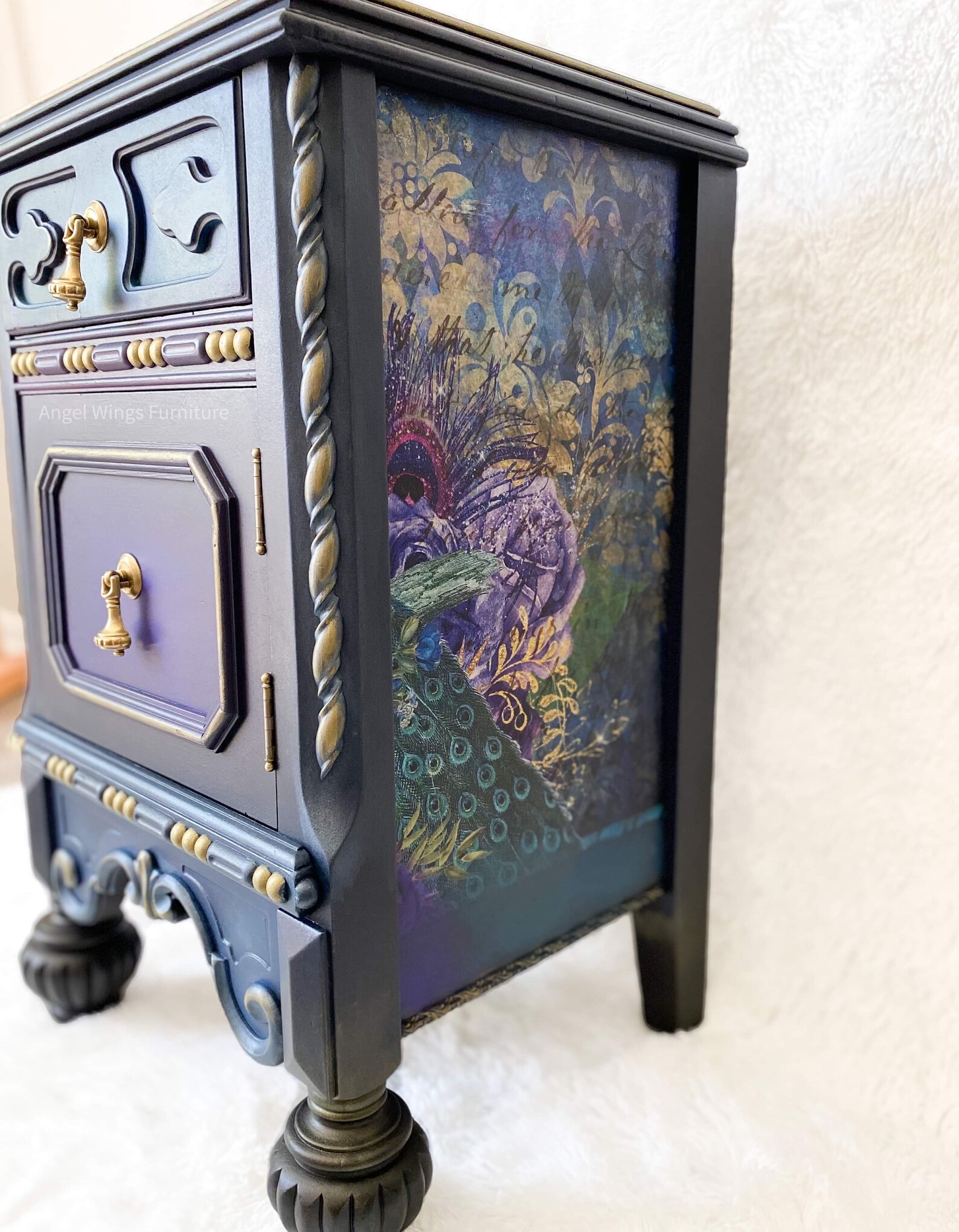 Jacobean Bedside Table. Boho Nightstand. Vintage Side Table. Etsy
