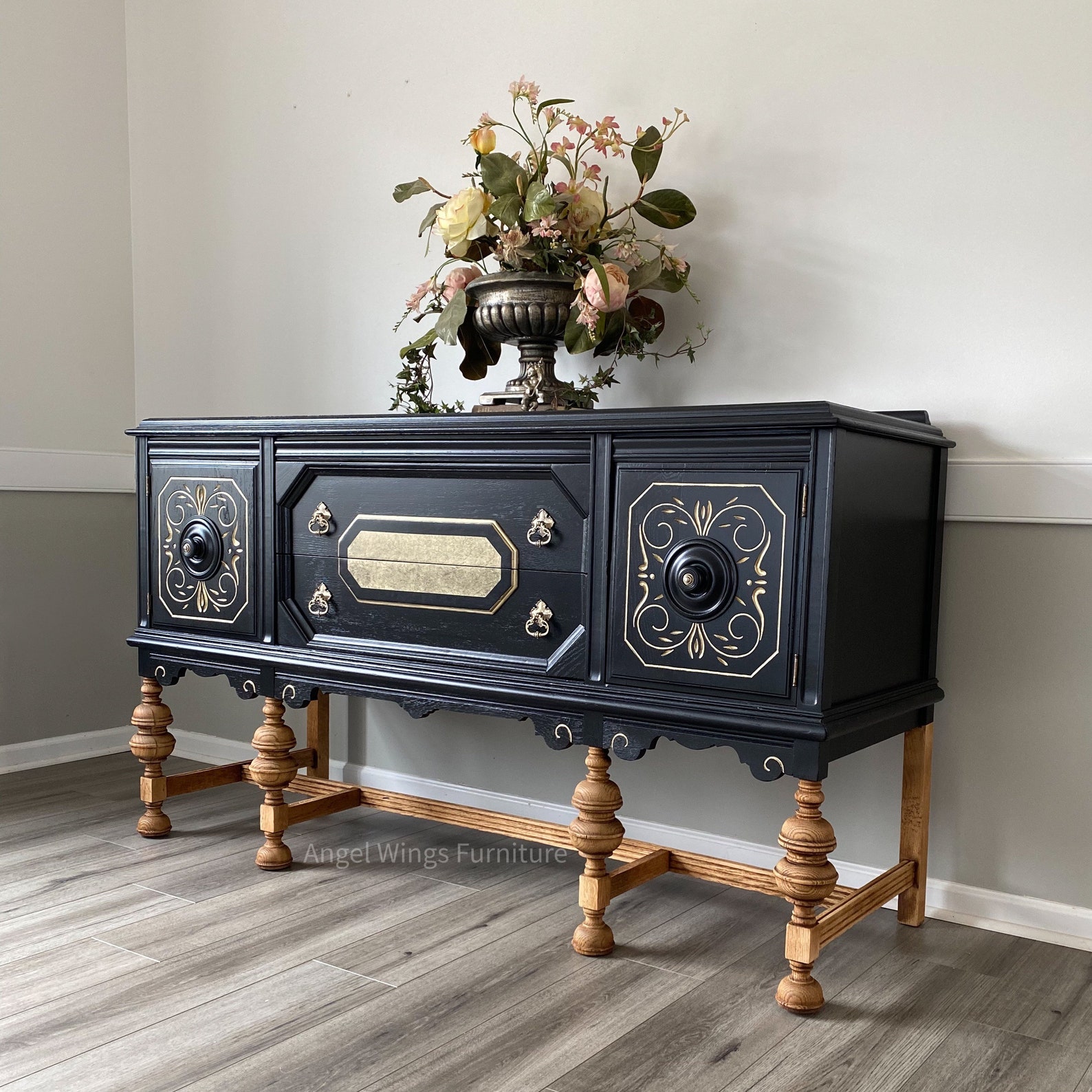 Vintage Jacobean Buffet. Antique Sideboard Painted Etsy