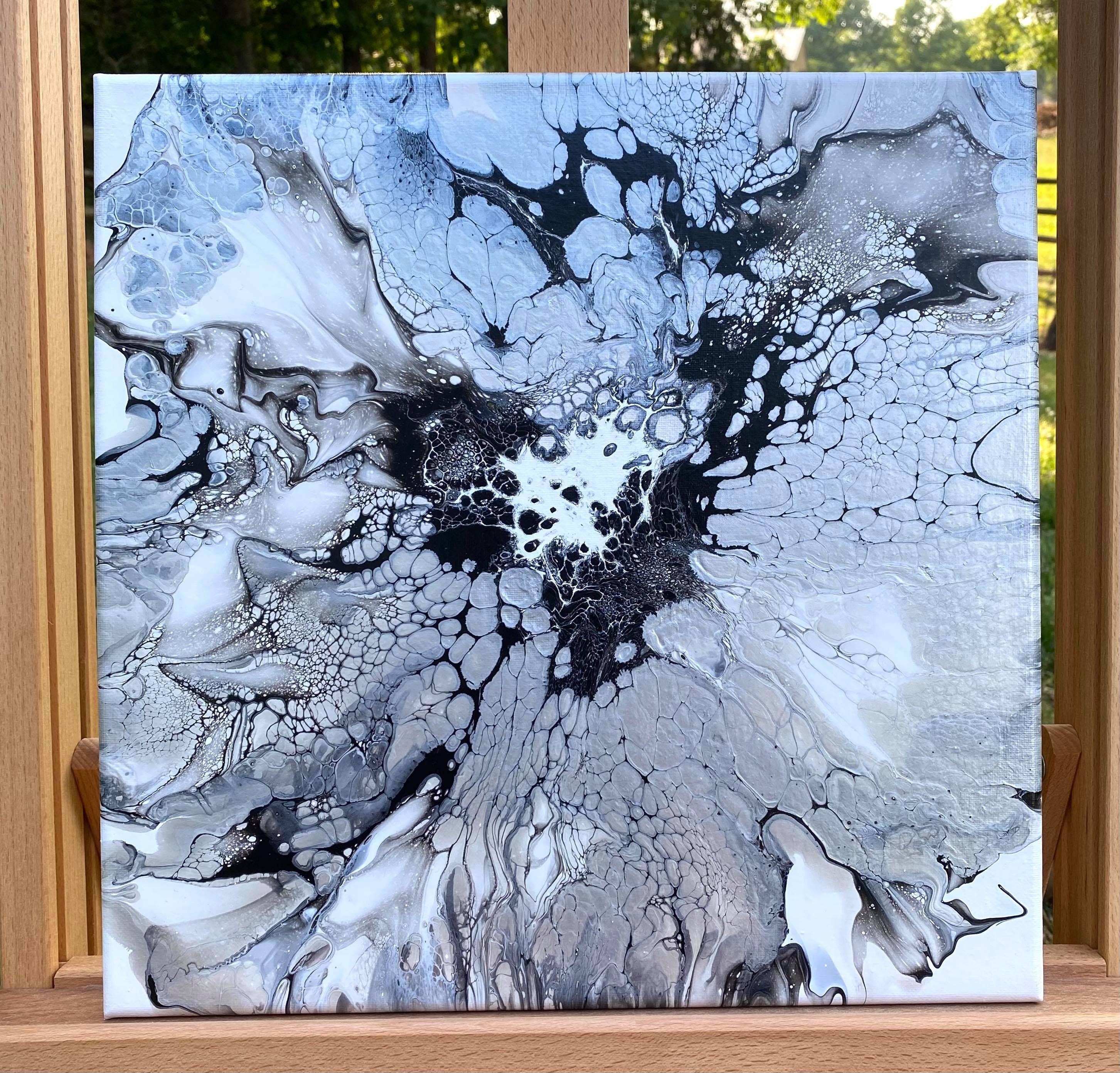 Silver Black White Acrylic Paint Pour Canvas Art. Abstract Etsy