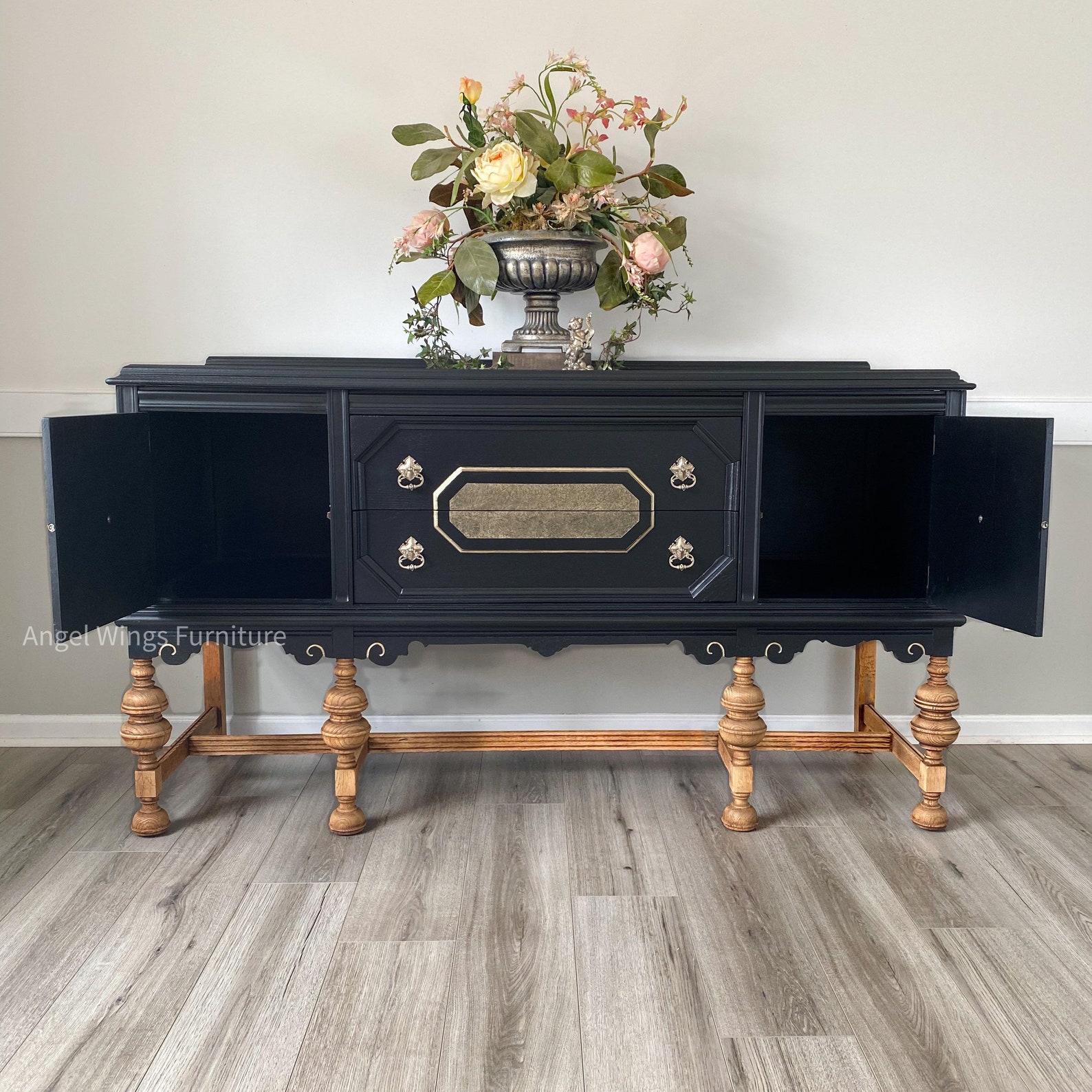Vintage Jacobean Buffet. Antique Sideboard Painted Etsy