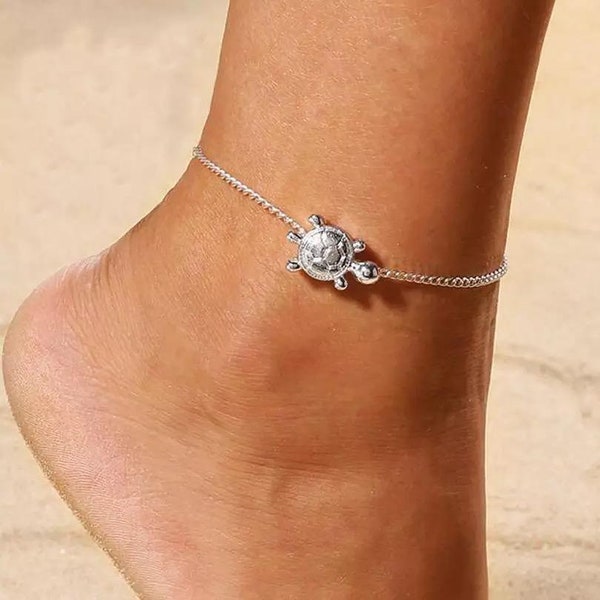 Silver Turtle Anklet Boho Ocean Jewellery | Sea Turtle Jewelry Gift | Turtle Lover Anklet | Gift For Turtle Lover