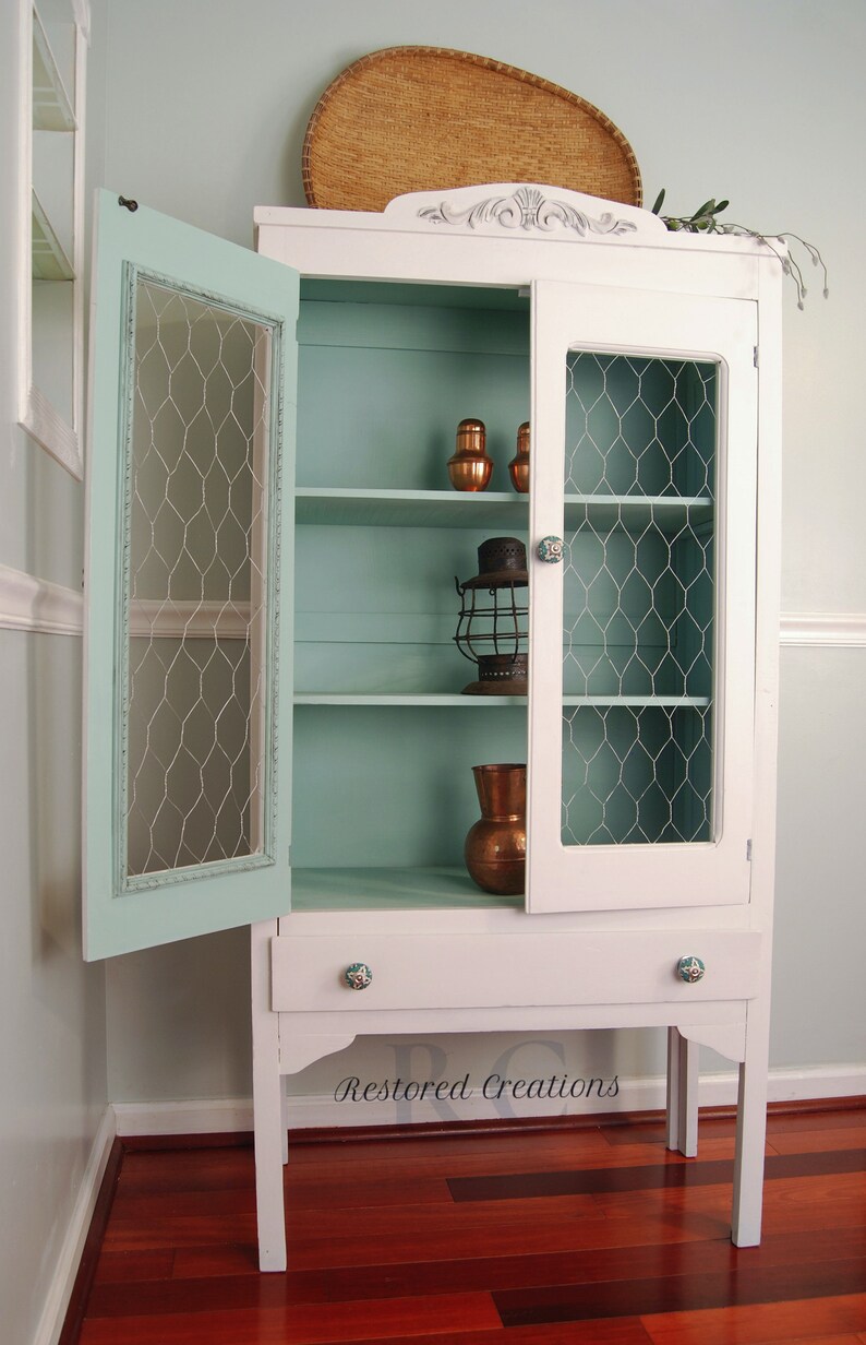 Restored Antique Pie Safe White & Seaglass Vintage Etsy