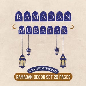 Ramadan Mubarak Banner, Eid Mubarak Banner, Ramadan Decor, Ramadan Gift, Ramadan Decoration Set, Gold, Islamic Printable, Ramadan DIY