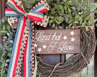 Patriotic Wreath, Memorial Day Wreath for Front Door, Stars and Stripes USA Wreath, Fourth of July Wreath Americana Decor, Gift for Veteran
