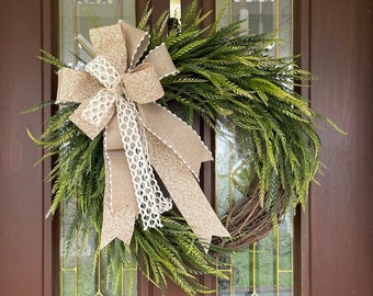 Sawgrass Wreath for Front Door, Year Round Wreath, Neutral Wreath, Cascading Greenery Wreath, Saw Grass Wreath with Bow, Housewarming Gift