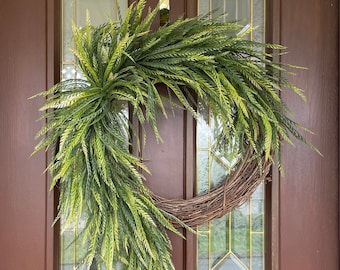 Saw Grass Wreath, Year Round Wreath for Front Door, Cascading Greenery Wreath, Neutral Spring Wreath, Rustic Everyday Wreath, Gift for Home