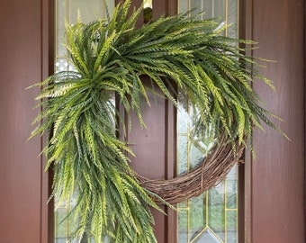 Saw Grass Wreath, Year Round Wreath for Front Door, All Season Cascading Greenery Wreath, Neutral Spring Wreath, Rustic Everyday Wreath