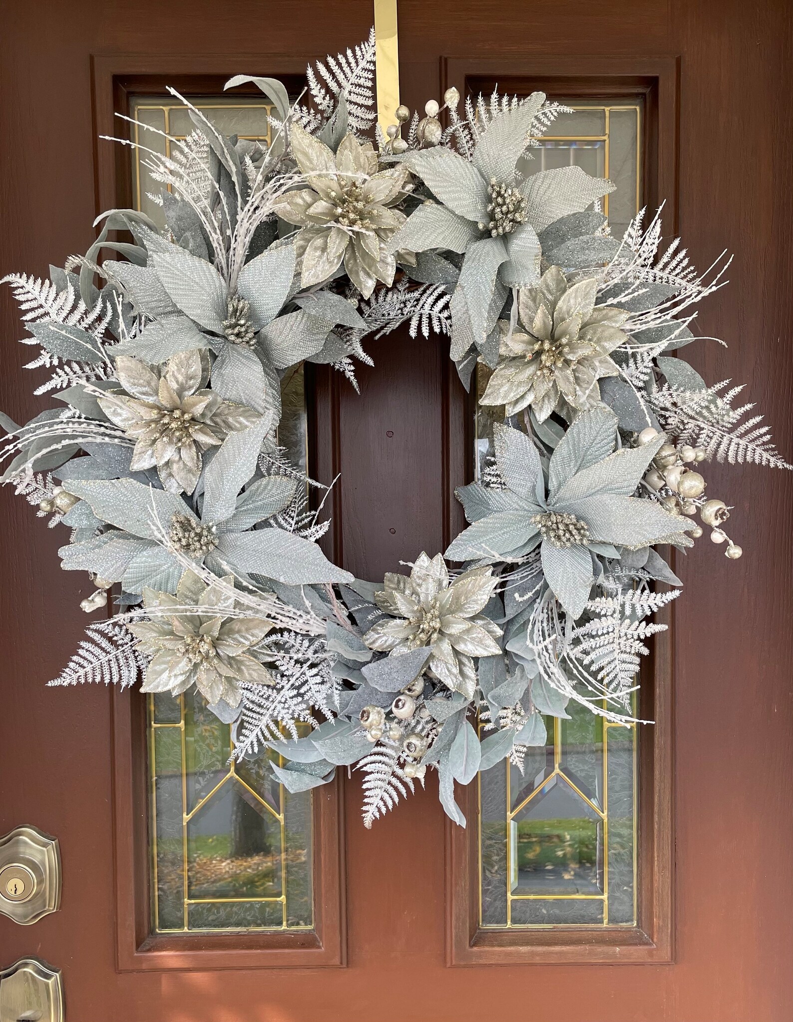 Winter Wreath for Front Door, Sea Blue Poinsettia Wreath, Elegant ...