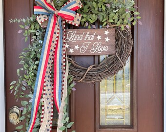 Patriotic Wreath, Memorial Day Wreath for Front Door, Stars and Stripes USA Wreath, Fourth of July Wreath Americana Decor, Gift for Veteran