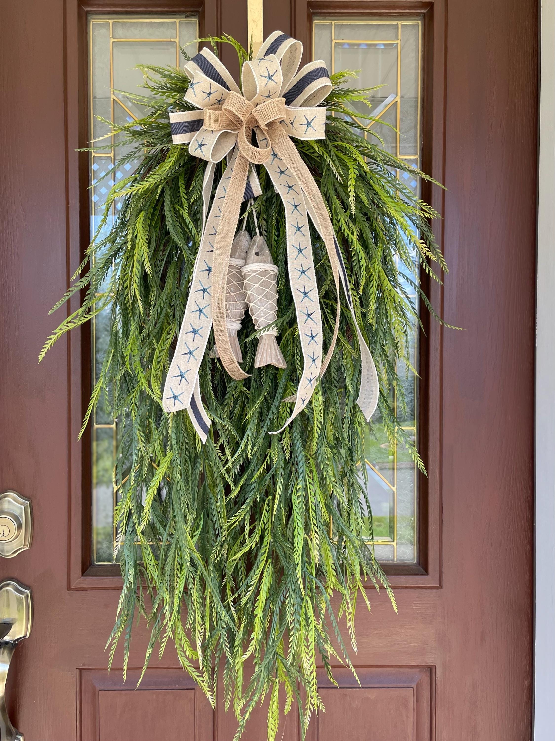 mse。ウッドブロンド,saw grass ,Fresh Pear Beach Swag Wreath, Cascading Sawgrass Wreath for Front Door, Large