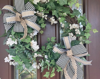 Year Round Wreath for Front Door, Everyday Greenery Wreath, Neutral English Ivy Wreath, Fall Wreath, Country Cottage Decor, Farmhouse Wreath