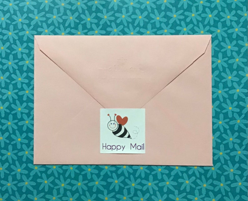 Happy Mail Valentine Bumble Bee Stickers for Packages and Envelopes