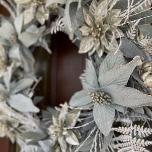 Winter Wreath for Front Door, Sea Blue Poinsettia Wreath, Elegant ...