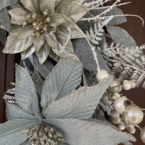 Winter Wreath for Front Door, Sea Blue Poinsettia Wreath, Elegant ...