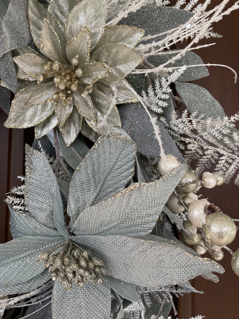 Winter Wreath for Front Door, Sea Blue Poinsettia Wreath, Elegant ...