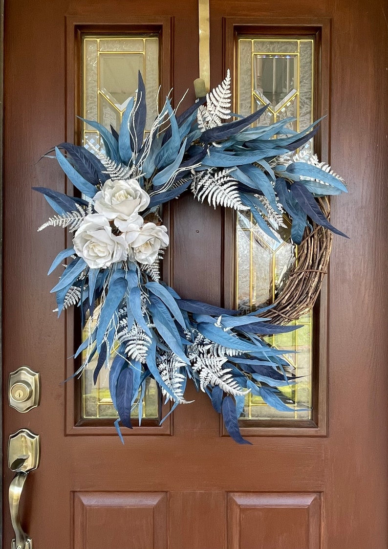 Blue Wreath for Front Door Elegant Wreath Eucalyptus Wreath - Etsy
