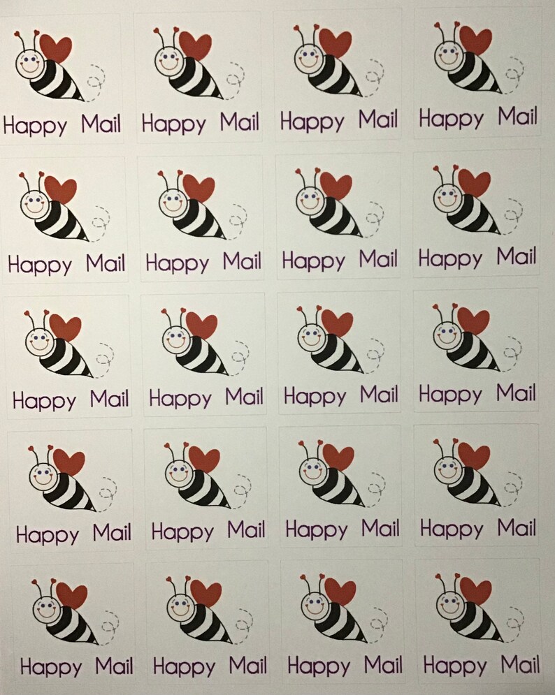 Happy Mail Valentine Bumble Bee Stickers for Packages and Envelopes