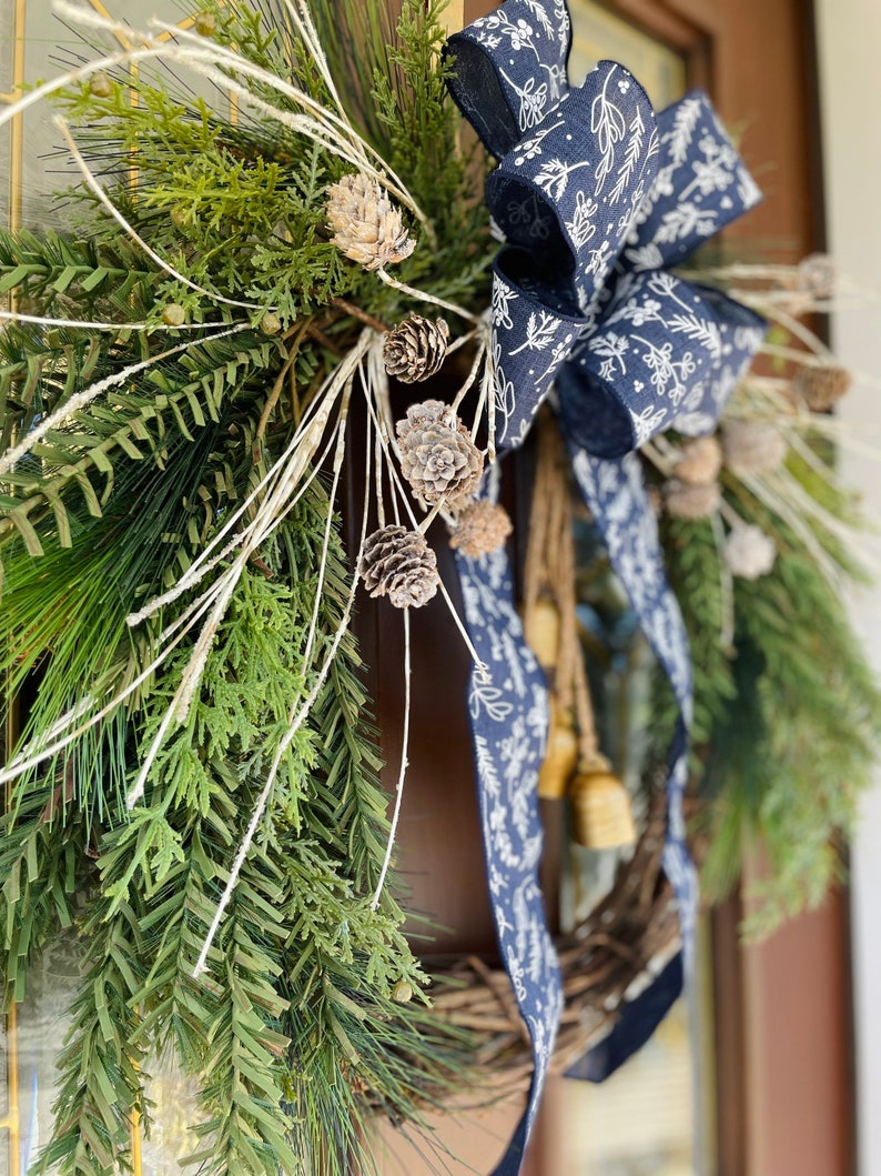 Navy Blue Winter Wreath for Front Door Christmas Wreath With - Etsy