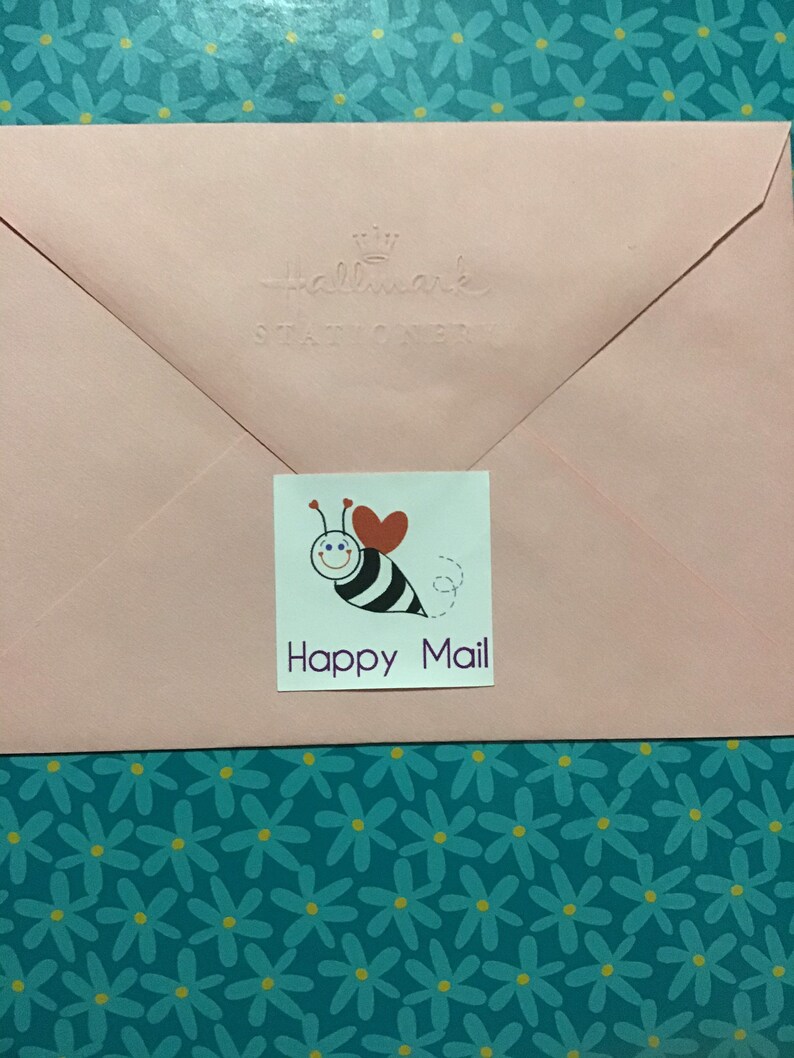 Happy Mail Valentine Bumble Bee Stickers for Packages and Envelopes