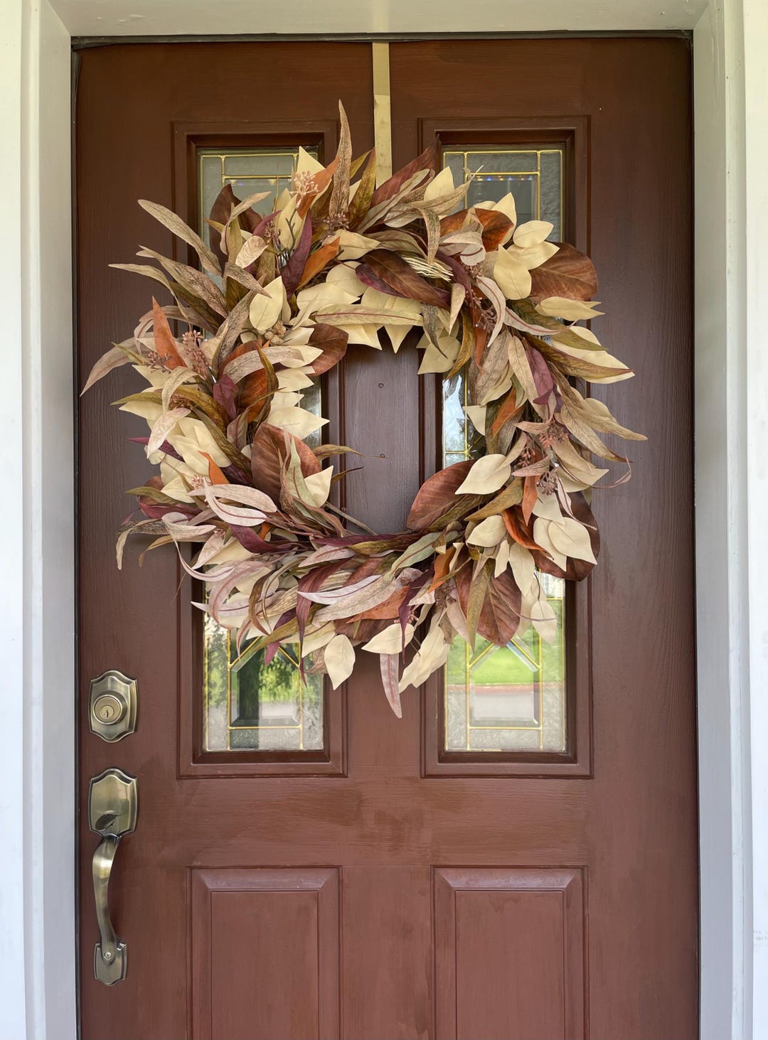 Rustic Fall Wreath for Front Door, Neutral Autumn Eucalyptus and ...