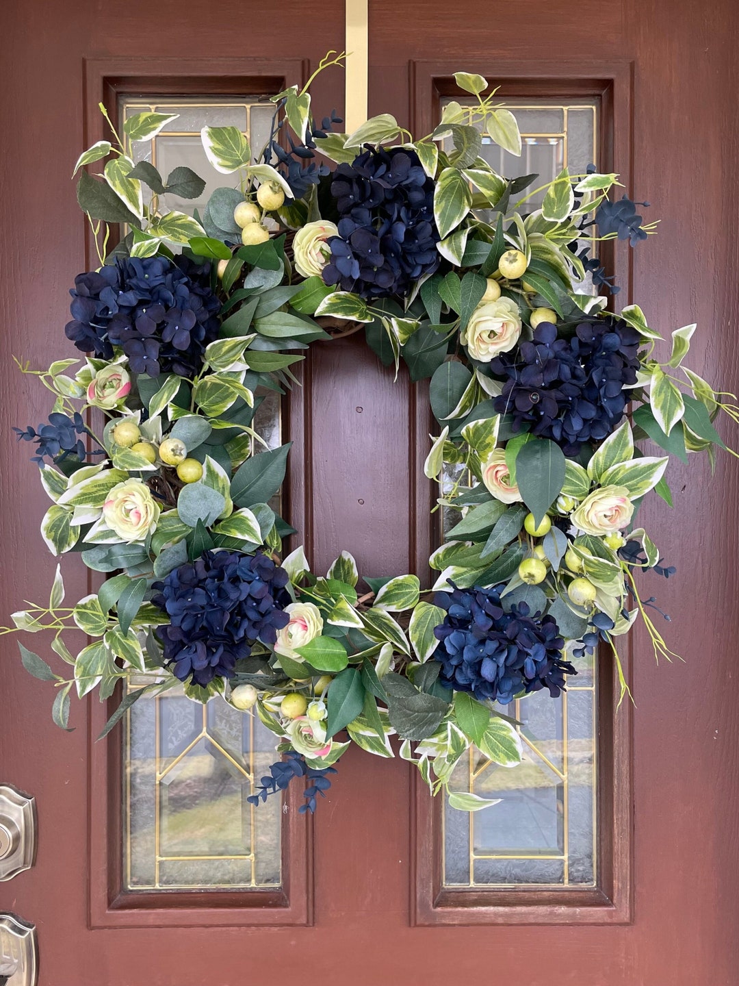 Large Blue Wreath for Front Door, Everyday Hydrangea Wreath, Elegant ...