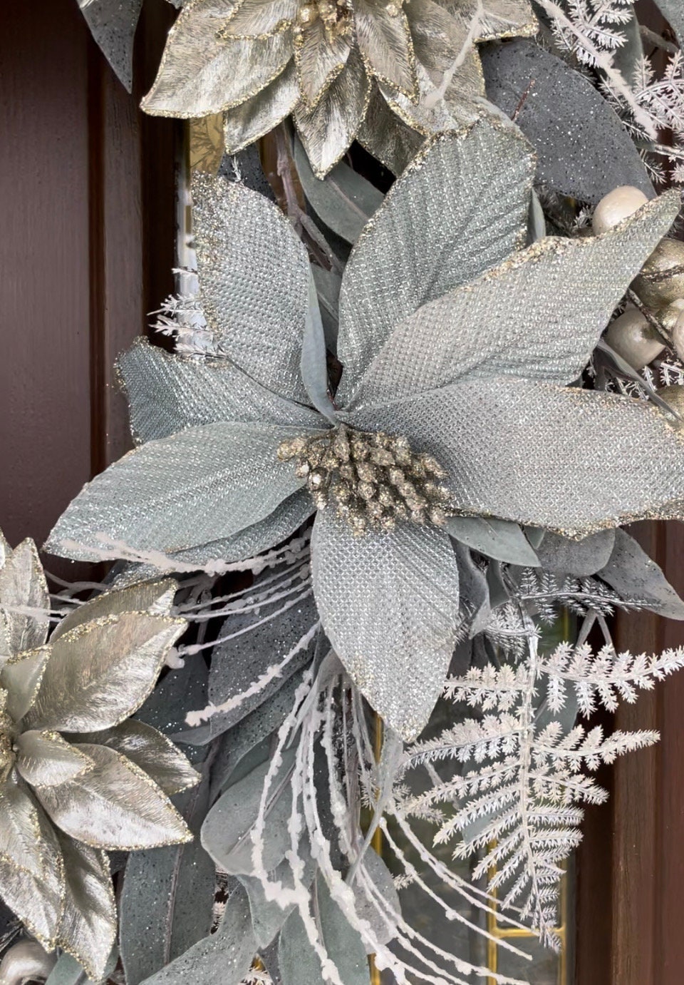 Winter Wreath for Front Door, Sea Blue Poinsettia Wreath, Elegant ...