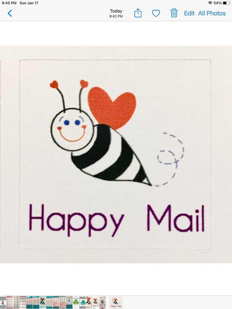 Happy Mail Valentine Bumble Bee Stickers for Packages and Envelopes