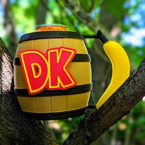 Donkey Kong Soda Can Mug - DK Barrel Mug with Banana Handle - Donkey Mug with Banandle!